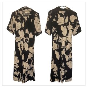 H&M Black & White Floral Midi Dress | Size Small